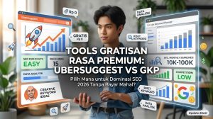 Read more about the article Tools Riset Keyword Gratis: Ubersuggest vs Google GKP 2026